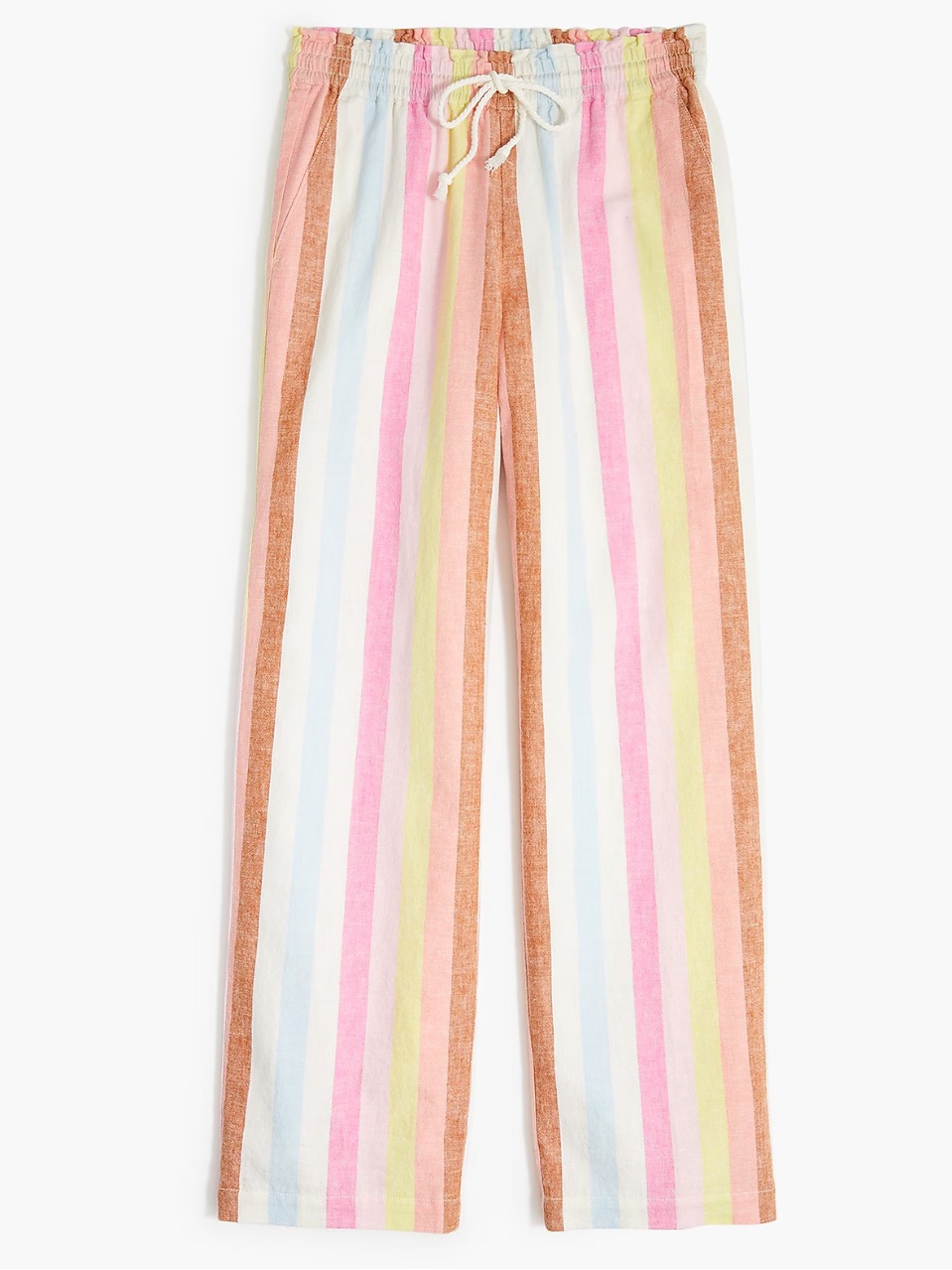 J. Crew Linen Cotton Paper-Bag Drawcord Pants Striped Multi Size Small